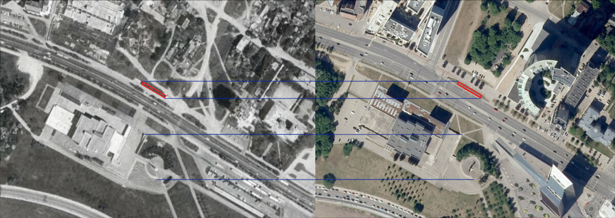 Ortografinių nuotraukų sulyginimai (Žemėlapis © Lietuvos Respublikos aplinkos ministerija, © VšĮ Statybų sektoriaus vystymo agentūra, 1995-1999 ir 2018-2022)