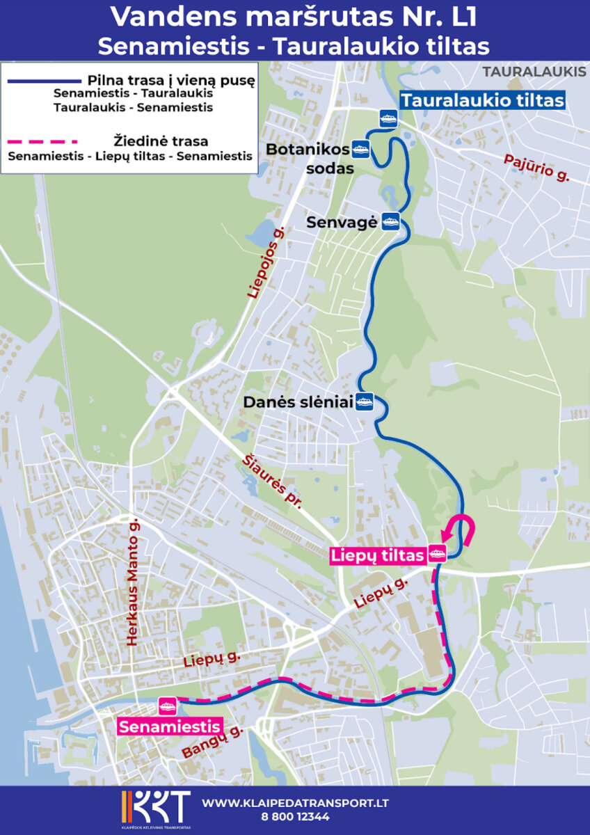 Klaipėdos vandens autobuso L1 trasa (šaltinis - klaipedatransport.lt)